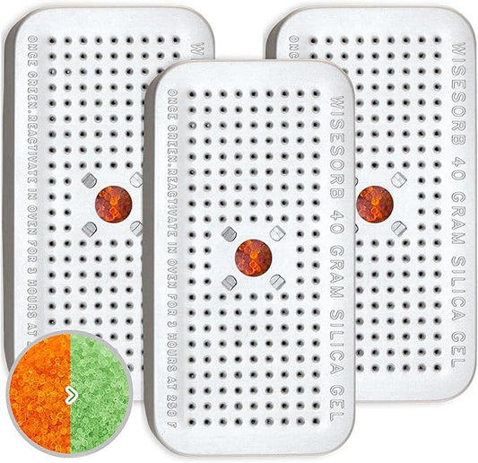 40 Gram Pack of 3 Silica Gel Canister, Gun Safe Dehumidifiers (Orange to Green), Reusable Desiccant Moisture Absorber for Car, Closet