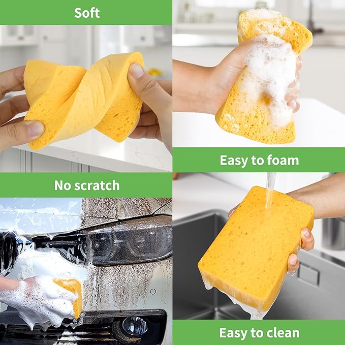 10 Count Compostable Pop-Up Sponges - Expanding, Non-Scratch, Plant-Based Cleaning Sponges Car Wash Sponge