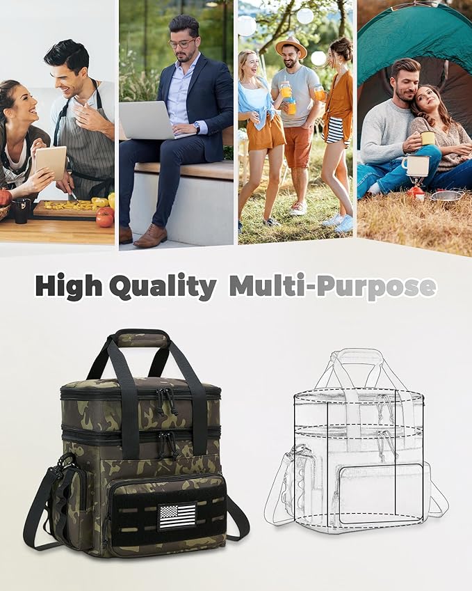 Tactical Lunch Bag & Lunch Box for Men - Large Double Deck Expandable Insulated Soft Adult Lunchbox for Work - Cooler Bag for Beach, Picnic, Camping,Outdoor，Travel (Camo,23L)