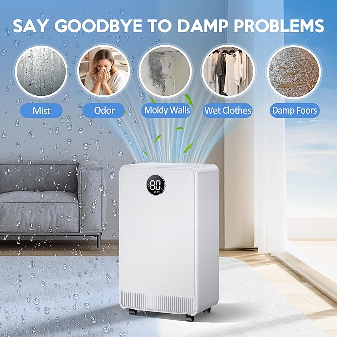 2500 Sq.Ft Dehumidifier with Drain Hose for Basement and Home Large Bedroom Bathroom, 35 Pints Dehumidifiers with Auto Shut Off, Intelligent Humidity Control, Auto Defrost, 3 Modes, 24HR Timer