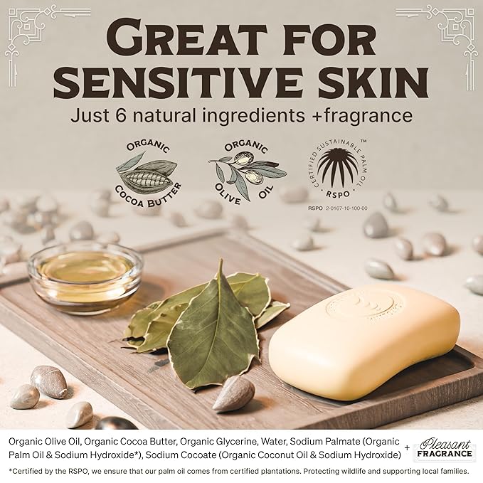 Carolina Castile Soap Vegan Castile Bar Soap – Variety 6 Pack of Natural Soap for Men, Women, and Kids – Gentle, Hydrating Castile Bars with Organic Cocoa Butter and Olive Oil, 5 Oz. Each