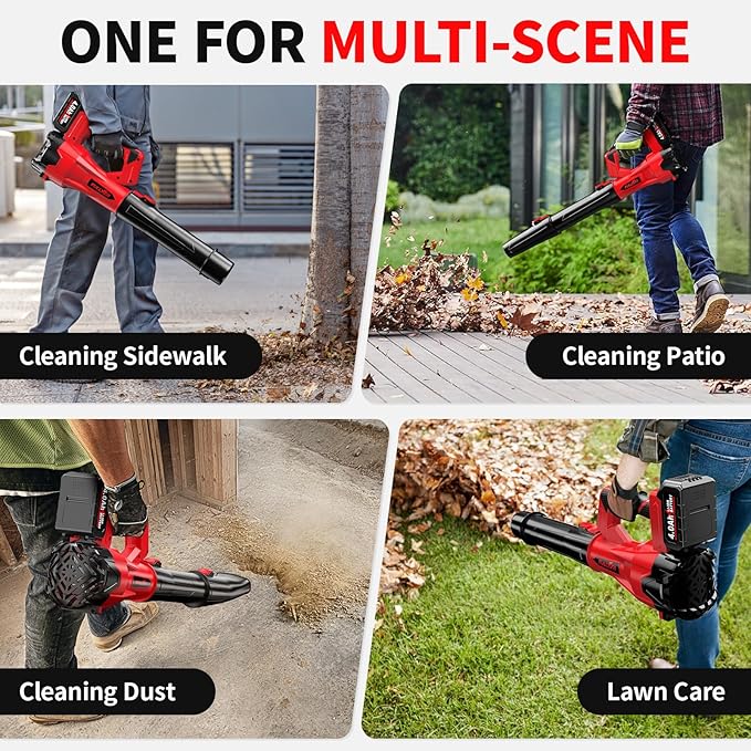 Cordless Leaf Blower 650 CFM, 6 Speed Modes, 180 MPH Leaf Blower Cordless with 3 Tubes & 2x4.0Ah Batteries, Battery Powered Leaf Blowers for Patio, Yard, Sidewalk, Garage Cleaning, Lawn Care