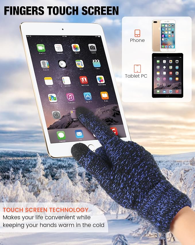 Geyoga 2 Pairs Women's Winter Touch Screen Gloves Soft Warm Fleece Lined Knit Elastic Cuff Winter Texting Gloves