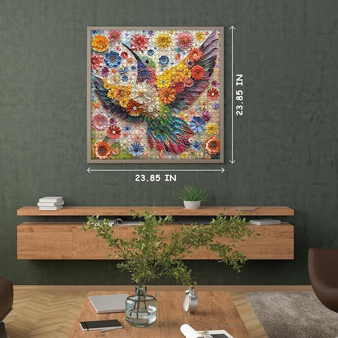 PICKFORU Hummingbird Puzzles for Adults 1000 Pieces, Flower Animal Bird Puzzle Quilling Paper Cut Art, Nature Garden Challenge Jigsaw Puzzle