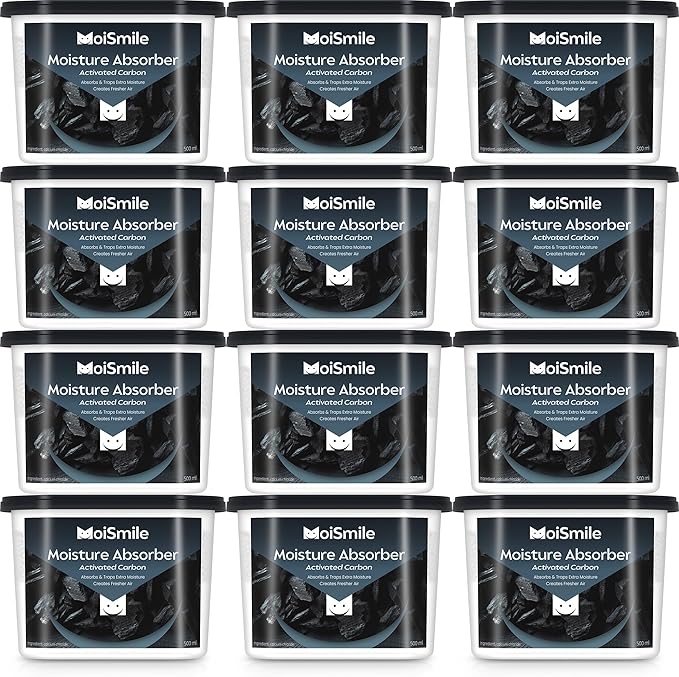 Moisture Absorbers 12 Pack, Activated Carbonfor Closet Dehumidifier Moisture Absorbers, 10.5 oz Refillable Humidity Absorber Boxes for Closet, Car ＆ Basement