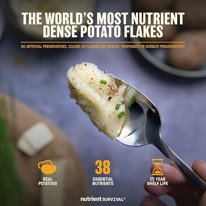 Nutrient Survival Potato Flakes, Powdered Vitamin Potato (30 Servings) for Mashed Potatoes, Soups, Emergency Food Supply & Camping Supplies, 38 Nutrients, Shelf Stable Up to 25 Years, One Can