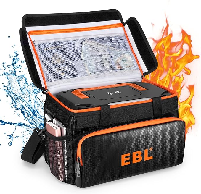 EBL Fireproof and Waterproof Document Bag Compatible with Portable Power Station 300W/500W/1000W/2000W, Home Basic Batteries AA AAA C D Battery and More