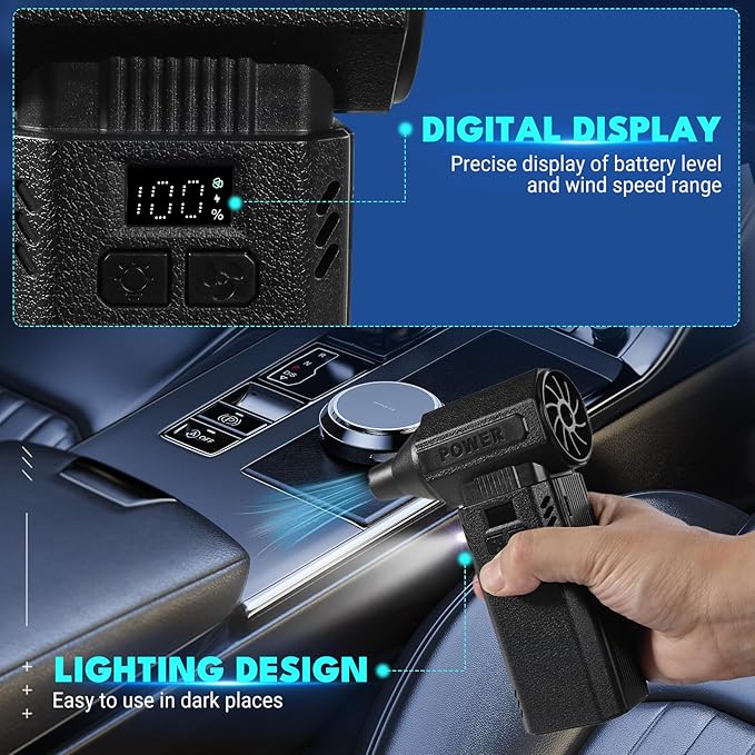 Violent Turbo Fan,Electric Compressed Air Duster & Vacuum Cleaner, Portable Rechargeable Cordless Handheld Air Blower with LED Light & Power Bank for PC, Outdoor, House, Car,20000mAh