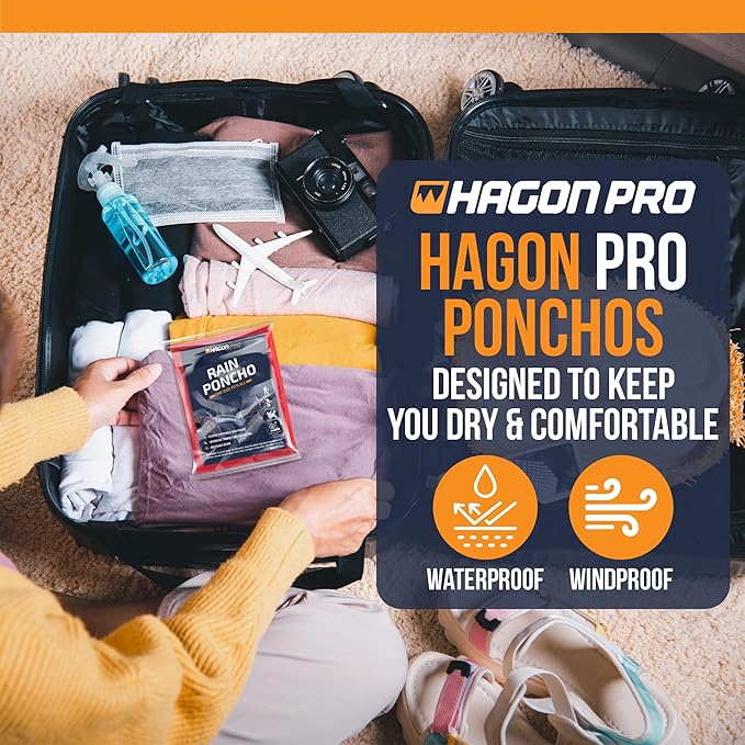 Hagon PRO Disposable Rain Ponchos for Adults (5 Pack)
