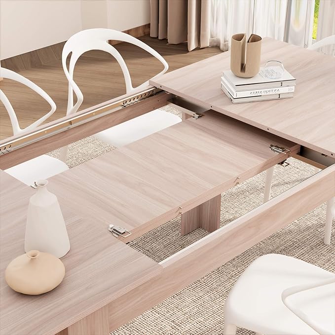 Mobili Fiver, Easy, Extendable Dining Table, 55.1(86.6) x35.4 in, Pearled Elm, Made in Italy