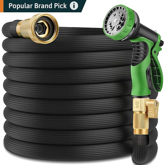 100 ft Garden Hose - 2025 New Upgraded Flexible Water Hose - Ultra Lightweight Kink-free Car Washing Pipe with 10 Function Sprayer and 3/4" Solid Brass Fittings - Durable,Leak proof Garden Hoses