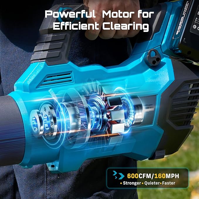 SEESII 40V Leaf Blower Cordless, 600CFM 160MPH Electric Leaf Blower with 2 * 5200mAh Batteries and Chargers, Turbo Button & Variable Speed Control Handheld Blower for Lawn Care, Dust and Debris