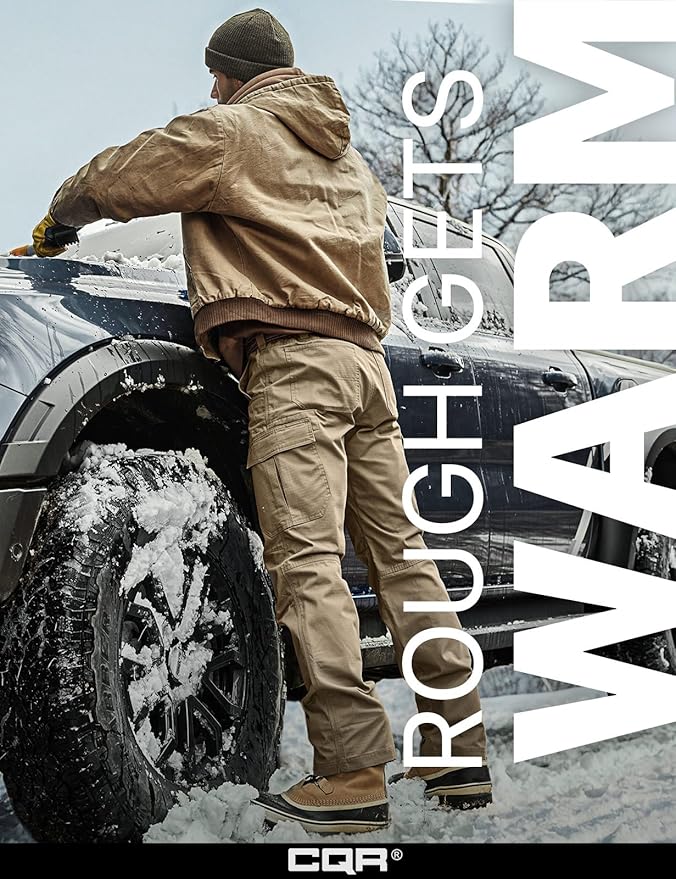 CQR Men's Winter Tactical Cargo Pants, Thermal Fleece Lined Outdoor Snow Ski Hiking Work