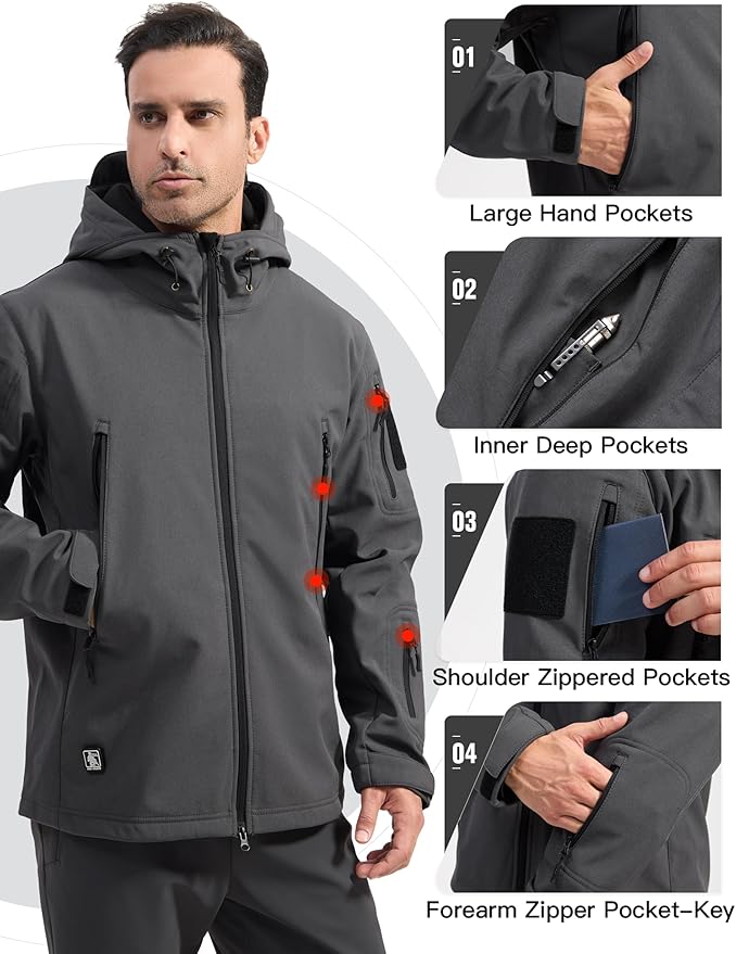 FREE SOLDIER Men's Outdoor Waterproof Soft Shell Hooded Military Tactical Jacket