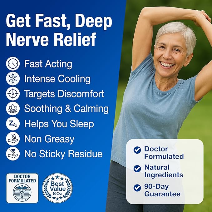 Neuropathy Nerve Relief Cream – Extra Large 8 oz – Super Strength ALA, Menthol, Magnesium Formula for Feet Hands Legs Toes Back – Made in USA – Fast-Acting Soothing Relief – Super Value 8 Oz