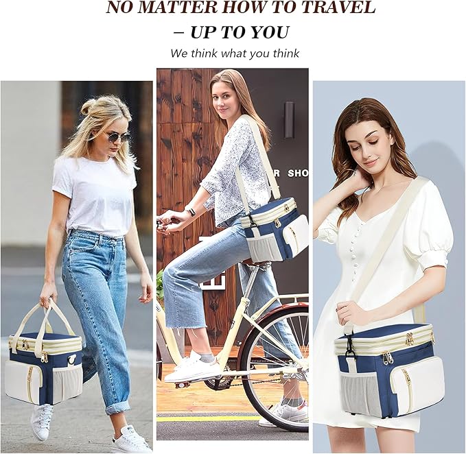 LOKASS Expandable Lunch Box for Women Men | Adult Lunchbag Cooler Tote Bag with Adjustable Shoulder Strap | Insulated Reusable Womens Lunch Bags for Work Camping Beach | 16L, Dark Blue