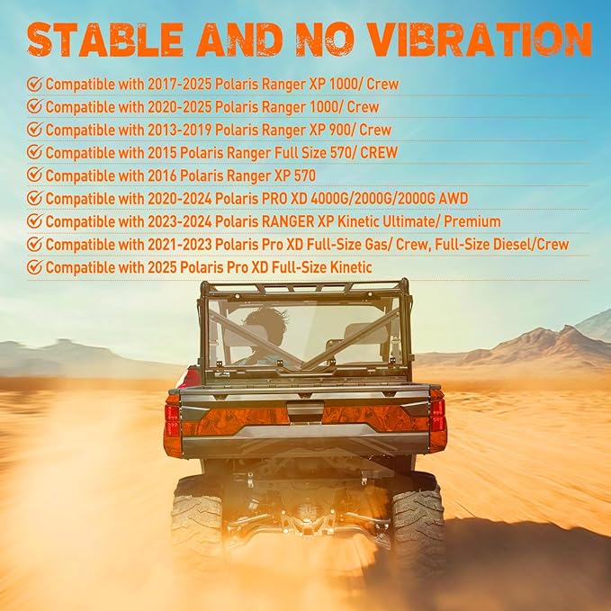 Nilight Rear Window Scratch-Resistant Clear Polycarbonate UTV Windshield Compatible With 2013-2025 Polaris Ranger XP 1000 900 Full Size 570 Diesel Crew PRO XD 4000G 2000G AWD