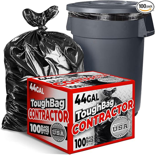 Toughbag 40-45 Gallon Trash Bags Heavy Duty (100 Count) - 39, 40, 42, 44 Gallon Trash Bags for Contractors, Commercial, Home, Kitchen - Made in USA