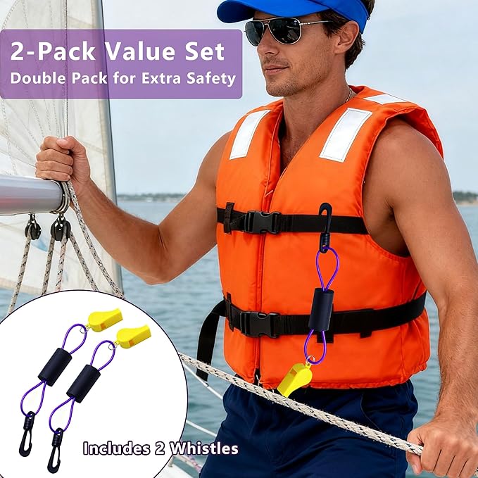 Emergency Safety Whistle with Lanyard, Super Loud 120dB Waterproof Survival Gear for Life Vest Jacket, Boating, Hiking, Camping, Hunting, Fishing, and Rescue Signaling (2 Pack)