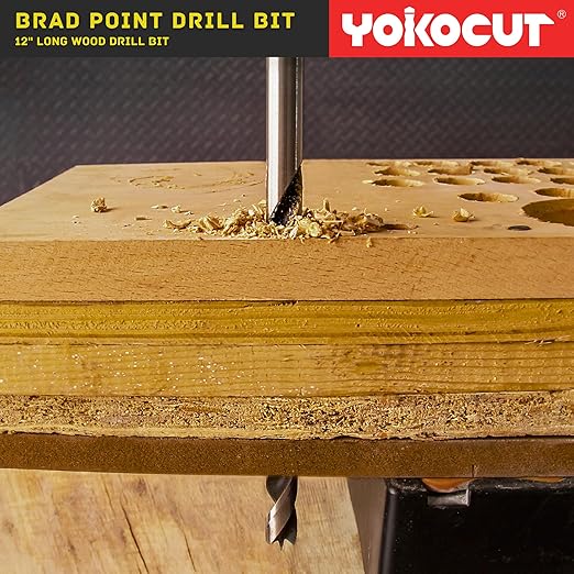 Brad Point Drill Bits Set, 15pcs 12 Inch Long Wood Drill Bits, 1/8" to 1/2" Brad Point Drill Bits for Woodworking, Extra Long Drill Bit for Hardwood, Plywood, PVC, Drywall, Engineered Composites