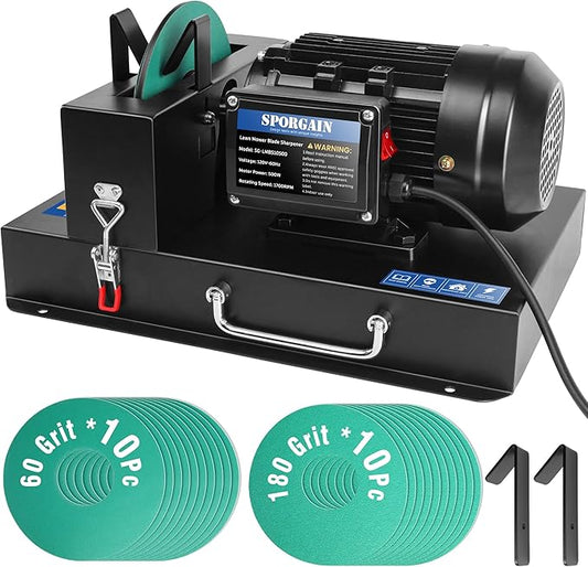 Lawn Mower Blade Sharpener 2/3 HP 500W, 7" Ceramic Wheel with 20 Sandpapers, Heavy-Duty Sharpening Machine for High/Low Lift, Gator & Flat Blades