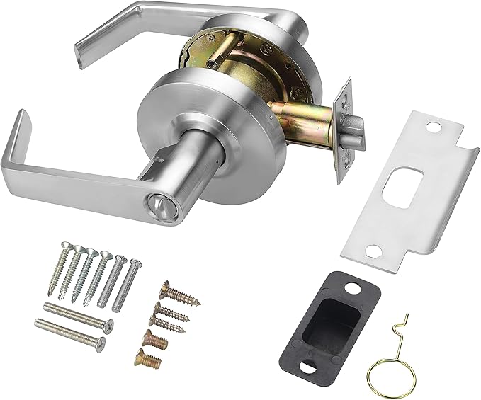 LYNN HARDWARE Commercial Door Lever Lock - Heavy-Duty Locking Door Handle, Designer Door Handles, Cylindrical Lever Lock, Non-Handed Grade 2 Door Handle, Satin Chrome, Entrance Keylock w/Clutch
