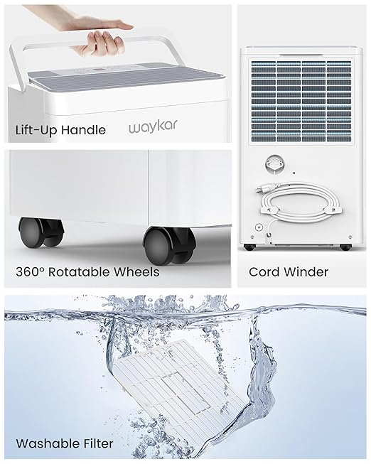 Waykar 5000 Sq.Ft 2025 Energy Star Dehumidifier for Home, Basement, Bedroom, Bathroom, Max 80 Pint/D(Standard 63 Pint/D) with Drain Hose&Water Tank, Ultra Quiet(40 dB), Intelligent Humidity Adjustment