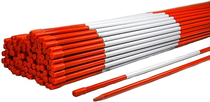 4ft Pro Snow Stakes - 48" x 5/16" Driveway Markers, Pointed Tip, Hy Viz Reflective Tape, Armor Cap (Choose Color/Quantity) (760, Orange)
