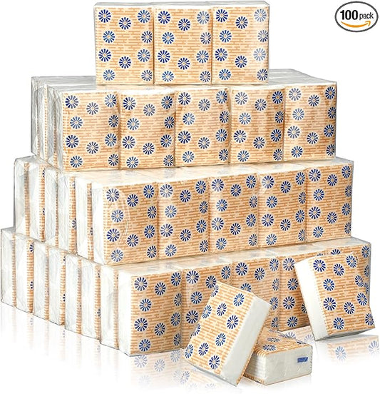 Therwen 100 Pack Pocket Tissues Travel Packs Bulk 1000 Sheet Mini Tissues Bulk 3 Ply Small Travel Size Paper Individual Pocket Size (Flower)