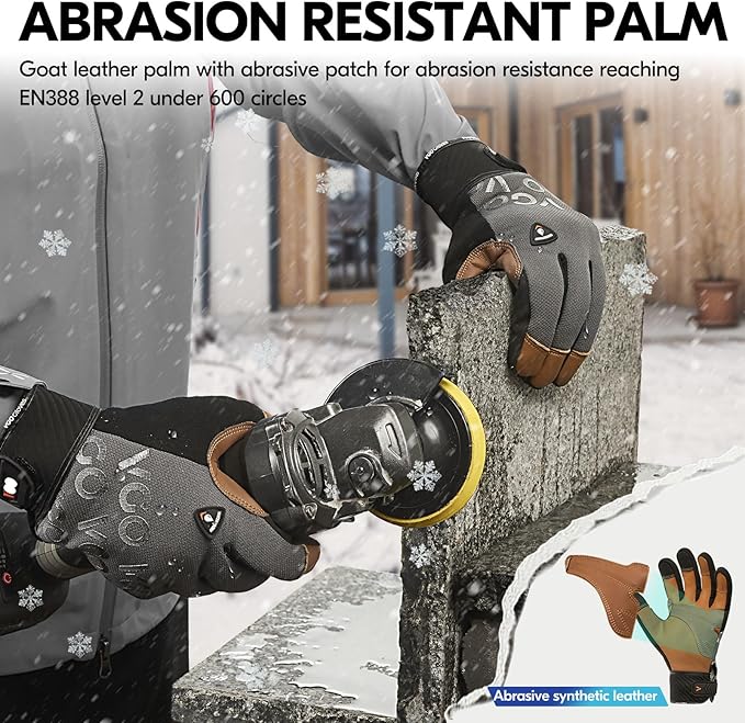 Vgo... 1 Pair Cold Weather Work Gloves Men, Goat Leather Gardening Gloves,Light Duty Mechanic Gloves(Gray,Size L,GA9604F)
