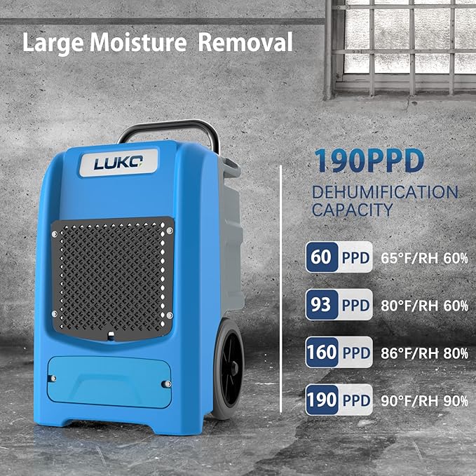 LUKO 190 Pints Commercial Dehumidifier with Pump & Drain, 8000 Sq Ft Large Space,8000 Sq Ft Large Space, Large Capacity Industrial Dehumidifier for Basement