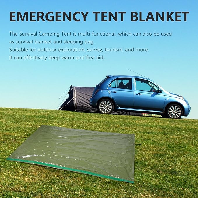 GALPADA Emergency Thermal Survival Blanket Tent Green Multi-use Outdoor Camping Shelter for Hiking and Rescue