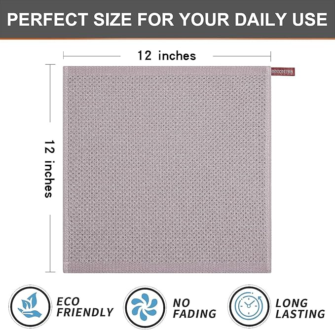 Kitinjoy 100% Cotton Kitchen Dish Cloths, 6 Pack Waffle Weave Ultra Soft Absorbent Dish Towels for Drying Dishes Quick Drying Kitchen Towels Dish Rags, 12 X 12 Inches, Mixed Color