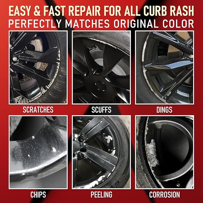 SMAPHY Wheel Scratch Repair Kit, Wheel Repair Kit Curb Rash Wheel Paint Rim Paint Pen for Wheel Repair, Universal Color Black Wheel Paint(Gloss Black）
