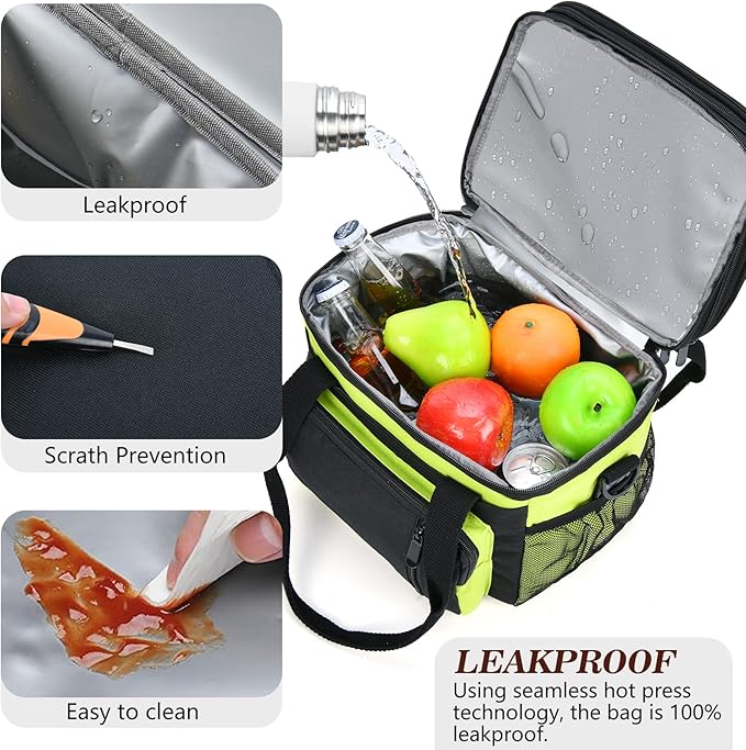 LOKASS Lunch Box for Women/Men-16L-Insulated Lunch Bag, Expandable Double-layer Leakproof Cooler Bag with Upgrade Adjustable Shoulder Strap Ideal for Work/Travel/Picnics（Neon Green）