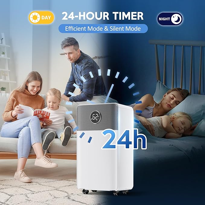 2500 Sq.Ft Dehumidifier with Drain Hose for Basement and Home Large Bedroom Bathroom, 35 Pints Dehumidifiers with Auto Shut Off, Intelligent Humidity Control, Auto Defrost, 3 Modes, 24HR Timer