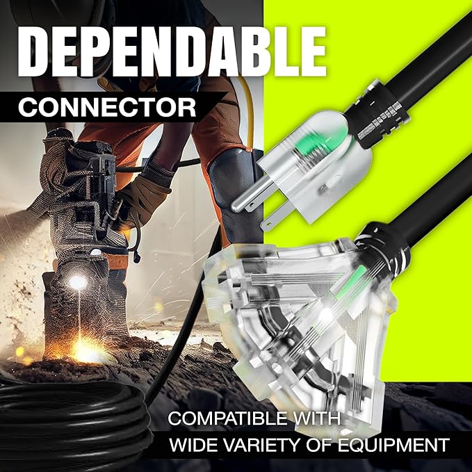 50ft Outdoor/Indoor Extension Cord 3-Outlet 12/3 Gauge Extra Heavy Duty 3 Prong SJTW, Waterproof, Flexible Cold-Resistant Long Power Cord,15A 125V 1875W, Black by LifeSupplyUSA