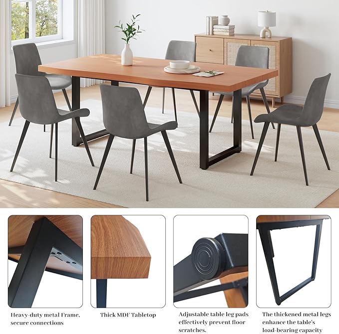 63" Wooden Dinner Table Det for 4, Modern Kitchen Table Set of 6, Thickened MDF Living Room Table for Dining Room, Kitchen, Office