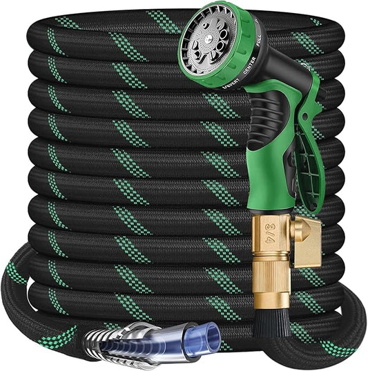 Garden Hose 200 ft-Heavy Duty Water Hoses - Flexible&Lightweight Car Washing Pipe with Strain Reliefs-Kink-free Rubber Hose with Sprayer Nozzle for Yard, Outdoor