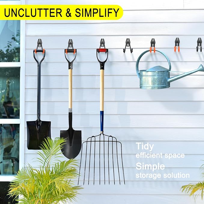 4 Pack Heavy Duty Garage Hooks Storage Organizer Wall Mount Power and Garden Tool Hangers, for Hanging Ladders, Ropes, Hose, Bulk Items