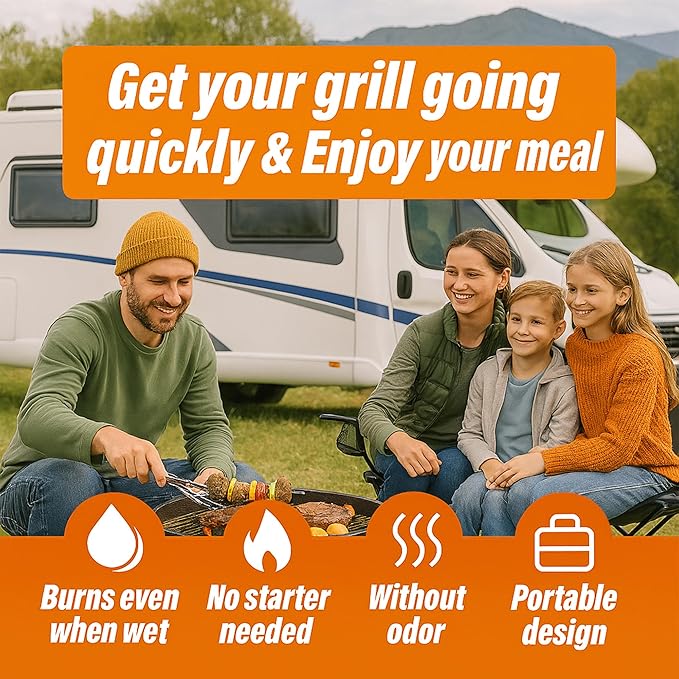 60 pcs Fire Starter – Natural Fire Starters for Campfires, BBQ, Fireplace. Pizza Oven - Weather-Resistant, Waterproof, Quick Ignite, Charcoal Odorless Starter for Grill