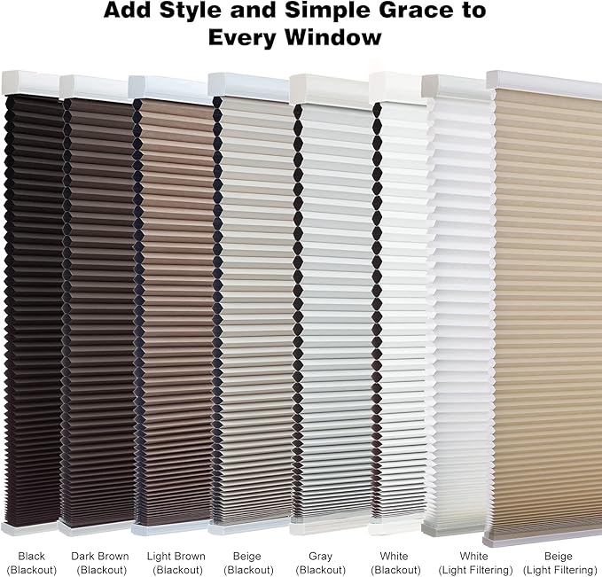 Changshade Cordless Cellular Shades, Light Filtering Honeycomb Shades for Windows, Pull Down Pleated Blinds, Easy to Install for Indoor Windows and French Doors,22" W x 48" H, Grey
