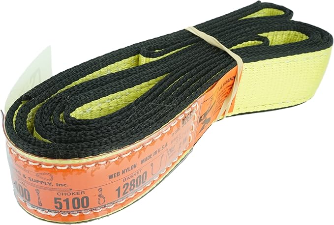 DD Sling (USA Made). 2" x 18', 2 Ply, Nylon Lifting Slings, Master Edge, Eye & Eye, Heavy Duty, 6400 lbs Vertical, 5100 Choker, 12800 Basket Load Capacity (2" x 18')