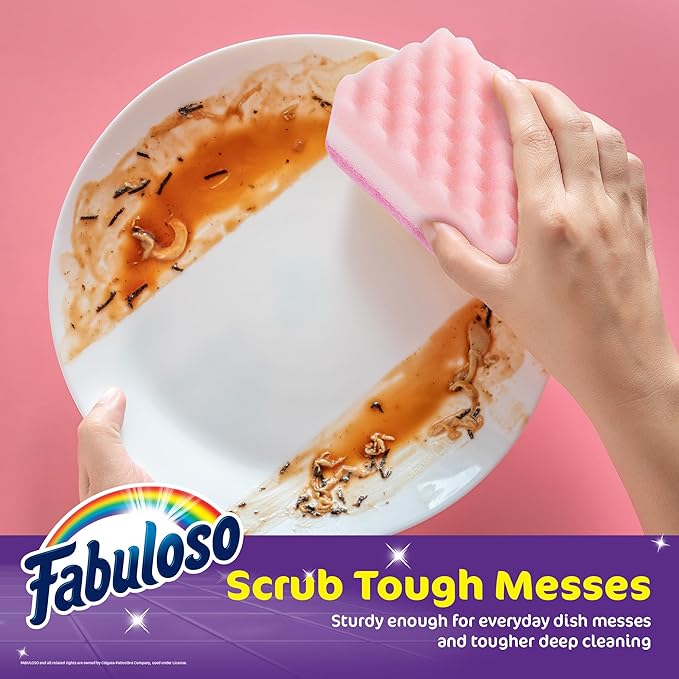 Fabuloso Sponges, Rainbow - Scratch-Free Scrubber for Dishes and Surfaces - Dishwashing Sponge for Bold and Bright Cleaning Experience, 6 Count