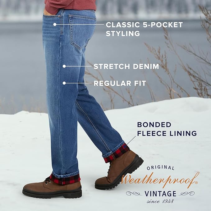 Weatherproof Vintage Fleece Lined Jeans Men - Regular Fit | Soft & Warm, Cold Weather Insulated Fleece Winter Pants for Men