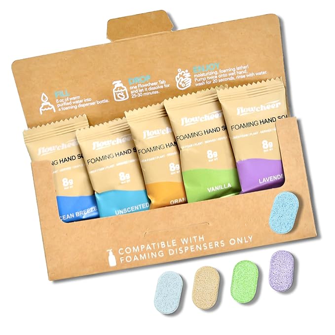 Foaming Hand Soap Refill Tablets -5 Sample Pack Hand Wash Tablets, Zero Waste Eco Friendly Cleaning Supplies-Fills 5 X 9 fl oz Refillable Foam Dispenser(45 Fl oz total)