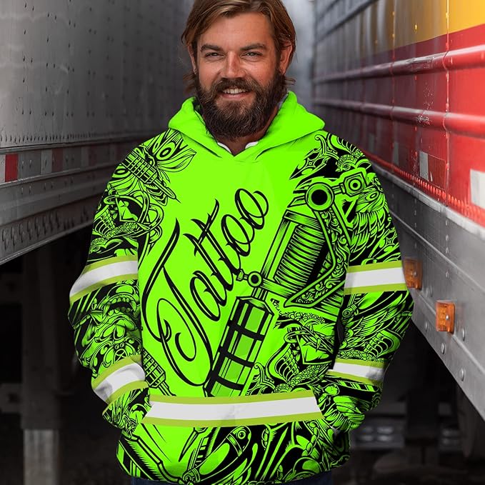 Matedecor High Visibility Hi Vis Hoodie for Men - Jobs Collection Custom Name Class 3 Reflective Safety Workwear