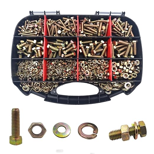 1050PCS Haespot High-Strength Heavy Duty Bolt and Nut Assortment Kit, 8.8 Grade Alloy Steel Material, M4-M8 Metric Sizes, Suitable for Automotive, Motorcycle Repair, and DIY Design