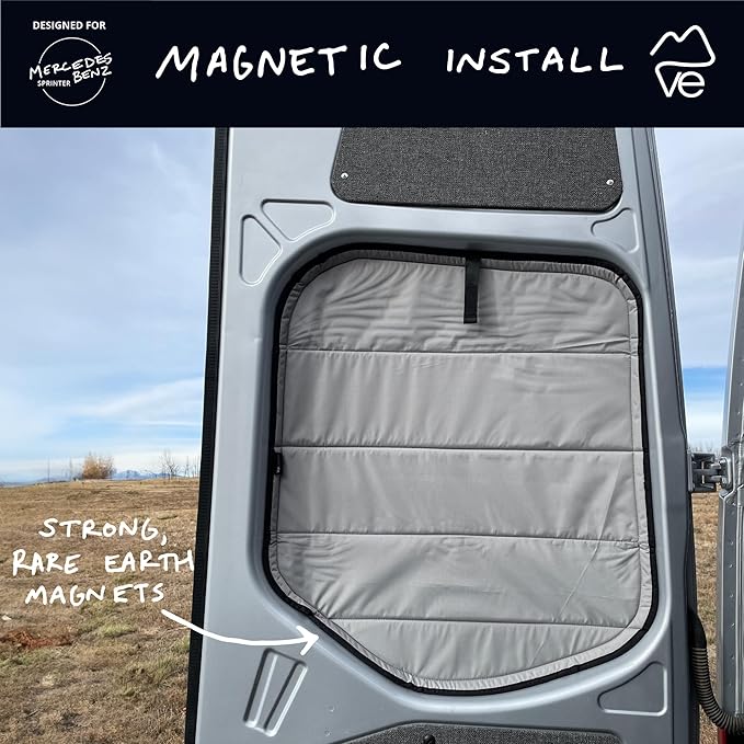VanEssential Insulated Magnetic Blackout Rear Door Window Covers (Pair) Designed for Mercedes-Benz VS30 (Van Years 2019 to Current) - Cool Gray