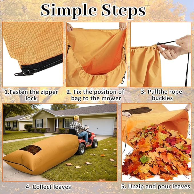 Patelai 2 Pcs 2025 New Lawn Tractor Leaf Bag 420d Grass Catcher Bag for Riding Lawn Mower, 78.7 x 52 Inch Large Capacity Grass Catcher for Leaf Collection Heavy Duty Material Collection(Beige Yellow)